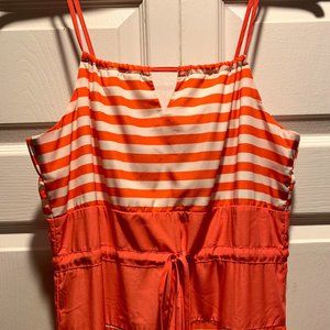 Coral Striped Spaghetti Strap Maxi Dress